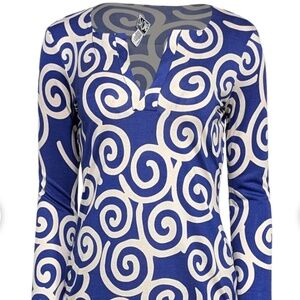 Diane Von Furstenberg Dress Reina Blue White Swirl Mini Silk Size 10